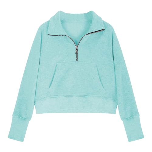 Cute Sweatshirts For Teen Girls Half Zipper Crop Pullover Hoodies With Thumb Hole Trendy Fall Clothes Outfits 5-14T2