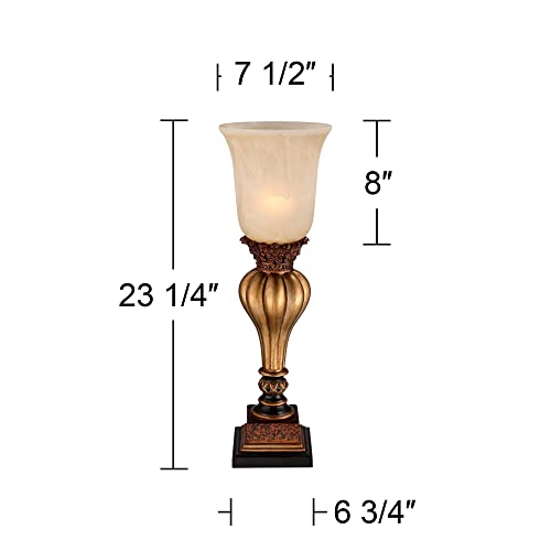Regency Hill 3F198-3F198 Sattley Traditional Uplight Accent Table Lamps 23 1/4 Inch High Set Of 2 Light Gold Alabaster Glass Shade Decor thumb #3