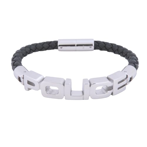 [ポリス] SIGNATURE ステンレス×レザー ブレスレット メンズ 23873BLB-S