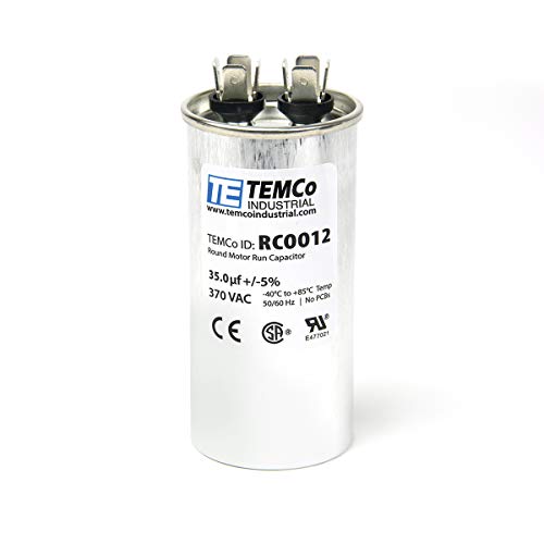 TEMCo 35 uF Run Capacitor CBB65, 35 MFD, 370V, Round, 50/60Hz | for HVAC AC Fan, Motor, Blower Applications