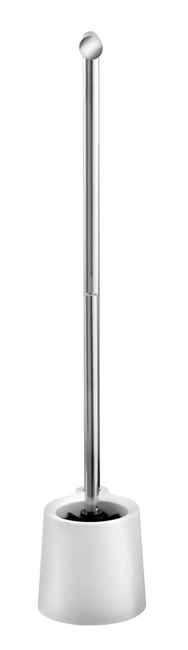 WENKO Brosse WC sur pied Mod. Avola blanche | Stand WC-Porte brosse 2 en 1 avec support papier toilette inox | Design moderne en métal et plastique | DIM (l x h x p) 13 x 70 x 16 cm | Blanc