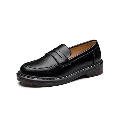 Womens Penny Loafers Shoe Women Leather Loafers Driving Moccasins Shoes Comfortable Boat Shoe Fashion Cute Sexy School Office Girls Black 7 #TOP13