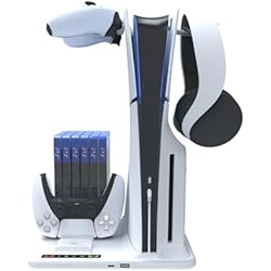 Gancho Para Ventilador Soporte de refrigeración para PS5 Slim con estación de Carga de Controladores duales PS5, estación de enfriamiento para PS5 Slim Consola con Ranura para 6 Discos de Juego, con 2 colgadores