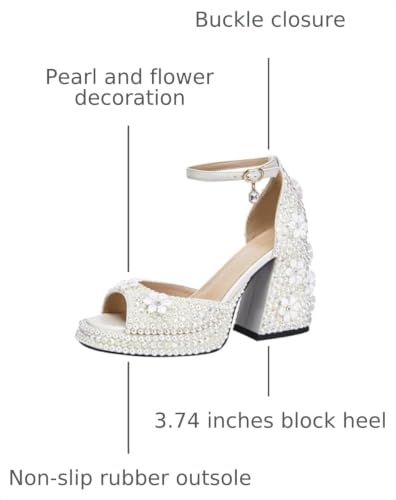 Image of Goolita Womens Open Toe Pearl Platform Heels For Women Chunky Buckle Ankle Strap Wedding Heeled Sandals Dress Evening Bride Bridal Shoes