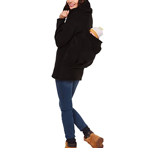 Amropi Women'S Kangaroo Sweatshirt For Mom And Baby Carrier Maternity Coat Fleece Jacket Black,L thumb #2