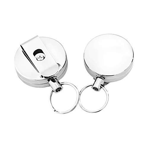 Preisvergleich Produktbild Retractable Key Reel Metall Diebstahl Keychain Stahldraht Seilrolle High Elastic Retractable Edelstahl Sicherheit Schlüsselanhänger Halter mit Gürtelclip (2 Stück)