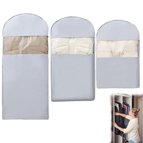 Hanging Garment Bag with Self Compression Zipper,Space Saving Hanging & Closet Organizer, Self Compression Clothes Bag for Down Coats/Winter Jackets/Thick Clothes(Large/Medium/Short, 3-Pack) (Gary)