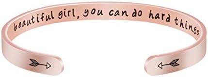 JoycuFF Bracelets for Women Teen Girl Daughter Inspirational Mantra Engraved Stainless Steel Metal Open Cuff Bangle Rose Gold