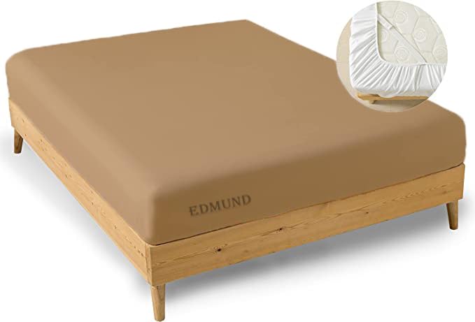 EDMUND - Super Soft Elastic Fitted Bedsheet with Pillow Covers Double Size (48" X 78"+ 8") Fitted Bedsheet Machine Washable Cotton Finished Elastic Bedsheet Double Size | Beige 1