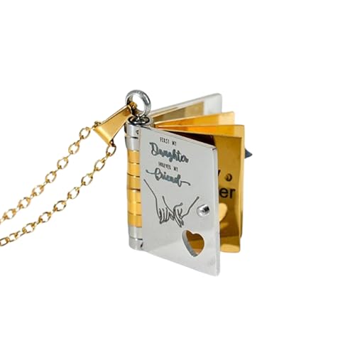 Image of Personalized Story Book Pendant Necklace, Stainless Steel Customizable Locket with Chain, Heart Charm Design, 18.5mm BookPendant, 45cm Chain Length, Gift for Women and Girls
