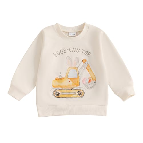 Ayalinggo Toddler Boy Girl Easter Outfit Little Bunny Long Sleeve Sweatshirt Oversized Pullover Sweater Kids Spring Clothes (Beige, 2-3 Years)