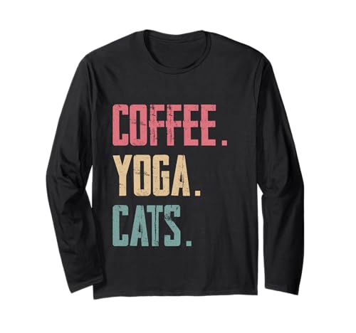 Divertenti gatti vintage da yoga al caffè Maglia a Manica