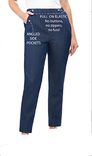 EOM Womans Pull On Side Pockets Full Elastic Waist Jeans2