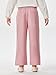 Haloumoning Girls Wide Leg Pants Kids Fashion Elastic Waist Front Button Trousers with Pockets 5-14 Years Pink