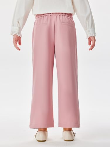 Image of Haloumoning Girls Wide Leg Pants Kids Fashion Elastic Waist Front Button Trousers with Pockets 5-14 Years