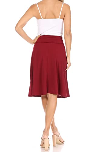 FashionJOA Women's 2 Pack Solid High Waist Flare A-line Midi Skirt with Elastic Waistband3