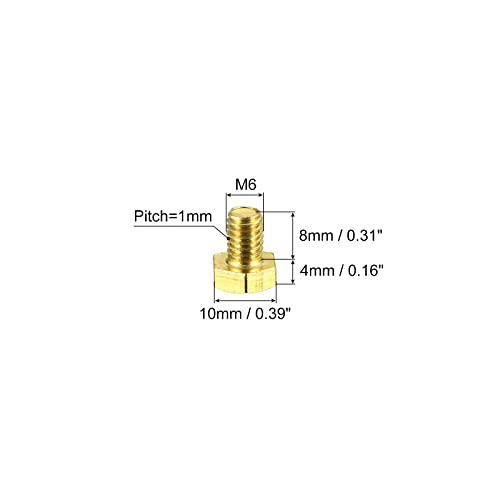 Image of uxcell Brass Hex Bolts, M6x8mm 30pcs Fully Thread Grade 4.8 Solid Brass Hexagon Head Bolt Machine Screws for Machinery