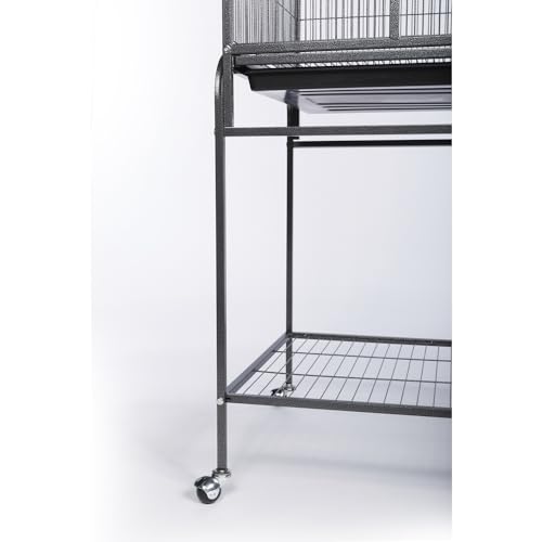 Image of Prevue Pet Products Flight Cage with Stand - Large Metal Bird Cage with Removable Tray, Wood Perches, Double Feeders & Storage Shelf on Rolling Casters, Ideal for Small to Medium Birds - Black