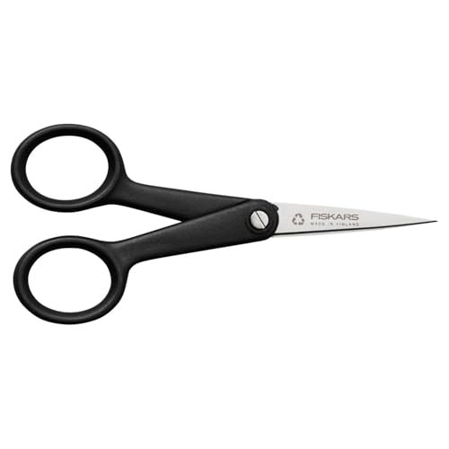 Fiskars ReNew Ciseaux, Longueur : 12,4 cm, Inox recyclé/plastique recyclé, Functional Form, Noir, 1074541