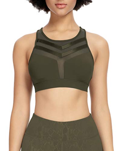 QUEENIEKE Womens Sports Bra Mesh Wirefree Cross-Back Bra Workout Top Size L Color Deep Green… Cover