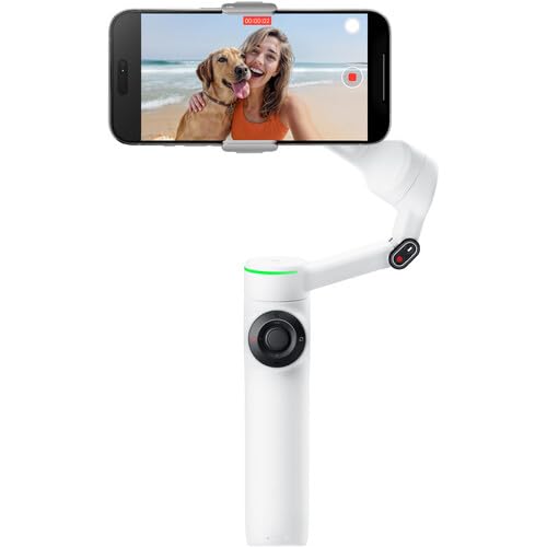 Insta360 Flow 2 Pro White - Foldable AI Phone Gimbal, Track in 200+ Apps with Apple DockKit, Multi-Person Tracking, 360º Pan Tracking, Built-in Tripod/Selfie Stick, iPhone/Android Portable Stabilizer