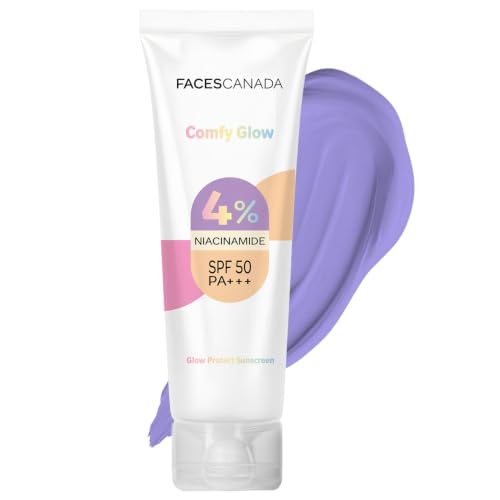 Image of FACES CANADA Comfy Glow Sunscreen - 50ml | SPF50 PA+++ | UVA & UVB Protection | Feather Light Texture | Lightweight & Non Greasy | Brightens Skin | Hydrates Skin | Prevents Sunburns, Tanning & Premature Aging