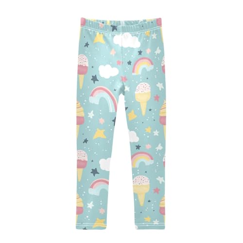 Rainbow Ice Cream Stars Girls Casual Leggings for Kids Printed Long Pant Bottoms Stretch and Soft