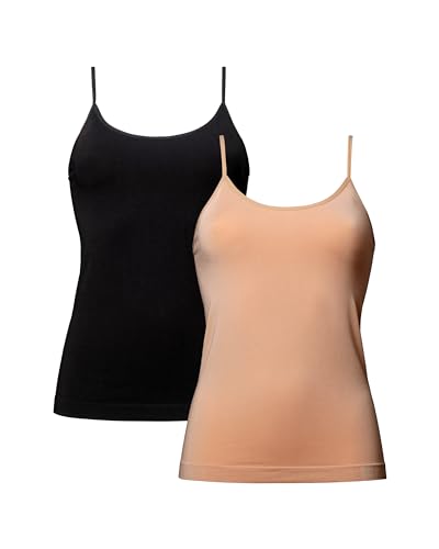 DANISH ENDURANCE Unterhemd Damen aus Viskose, 2 Pack Seamless (Mehrfarbig (1 x Schwarz, 1 x Nude Beige), Medium/Large)