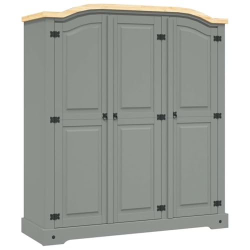 Mimdixy Almacenamiento de ropa Organización Armario de Dormitorio,Armario Estilo México Pino 3 Puertas Gris Para Almacenamiento Central de Ropa de Temporada, Equipaje y Rara