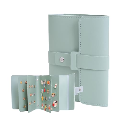 JCWPVA Enamel Pin Display Book - 4 Page Leather Travel Organizer for Collectors, Portable Lapel Pin Holder with Secure Storage, Compact Pin Trading Book (Sage Green)