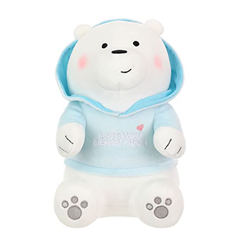 MINISO We Bare Bears Cute Stuffed Animals Soft Ice Bear Plush Toys Pillow for Girls Boys Toddlers Kids, (Kawaii Plushies with Blue Hoodie, 9.6")
