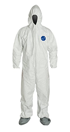 :DuPont Tyvek 400 TY122S Individually Packed Disposable Protective Coverall with Elastic Cuffs, Attached Hood and Boots, White, Large #1