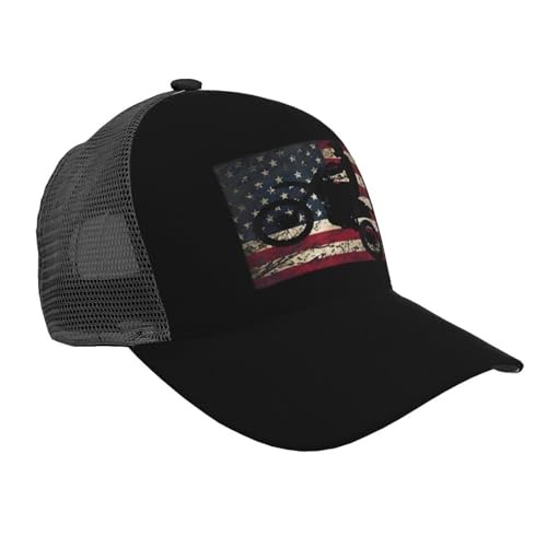 Dirt Bike Motocross USA Flag Mesh Baseball Cap - Classic Adjustable Peak Cap, Trucker Hat for Men & Women