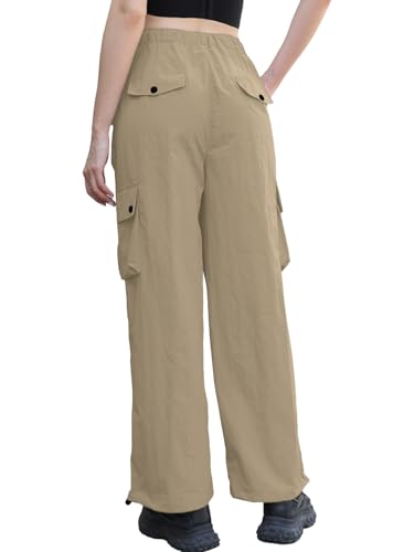 Image of Cromoncent Cargo Pants Girls & Women Parachute Pants Y2K Baggy Rave Clothes Waterproof with Pockets, 6 Years - 3XL