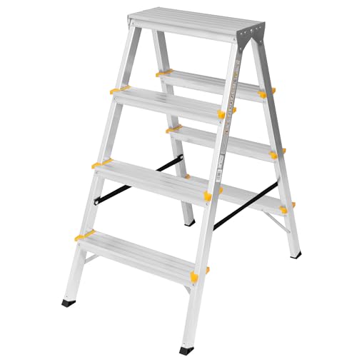 Zweiseitige Aluleiter Klappleiter Haushaltsleiter 2x4 Stehleiter Tragkraft 150kg TÜV | 4 Stufen / 150kg