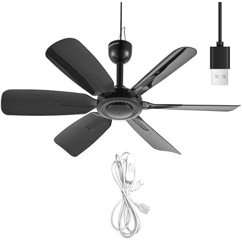 bestmoument 17.7" Inch Small Portable Ceiling Fan with ON/OFF switch, USB Plug In, 5V DC Powered, 6 Blades, Indoor/Outdoor RV Camping Tent Canopy, Gazebo，Beach，Hanging, Quiet Operation Cover