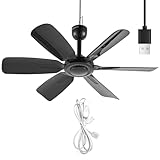 bestmoument 17.7" Inch Small Portable Ceiling Fan with ON/OFF switch, USB Plug In, 5V DC Powered, 6 Blades, Indoor/Outdoor RV Camping Tent Canopy, Gazebo，Beach，Hanging, Quiet,black