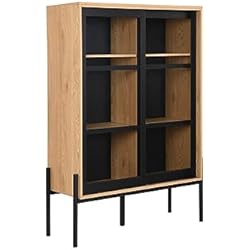 Vente-unique - Vitrina con 2 Puertas corredizas - Natural Claro y Negro - Memphis II