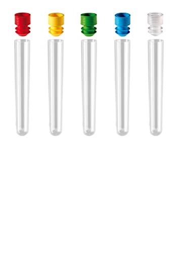 AE-GLAS: 5 tubos de ensayo de plástico, 12 ml, transparente (100 x 16 mm) tubos de ensayo con tapón (5 unidades) Cover