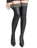 comeondear Leder Strümpfe Damen Halterlos Sexy Stockings Lederstrümpfe Wetlook Große Größen Halloween Outfit Kniestrümpfe Oberschenkelhohe Strümpfe Stay Up Clubwear Cosplay Rave Outfit Schwarz,XS-M