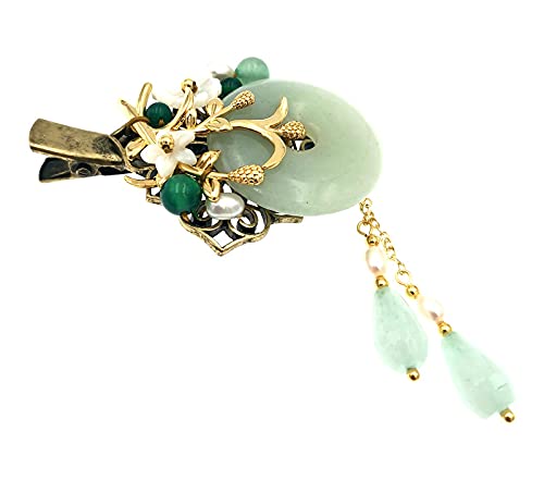 Chinese Lucky Jade Hairpin Women Vintage Tassel Hair Clip Hanfu Accessories Antique Cosplay Hair Clip Gift