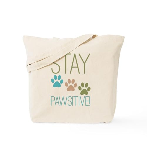 CafePress Stay Pawsitive Tote Bag Reusable Natural Beige Canvas Shopping Bag