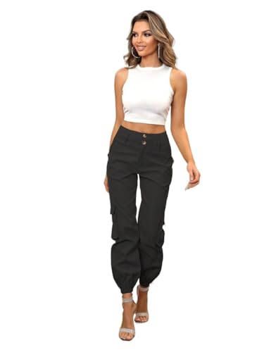 Womens Classic Casual Pants Solid Pocket Side Cargo Pants