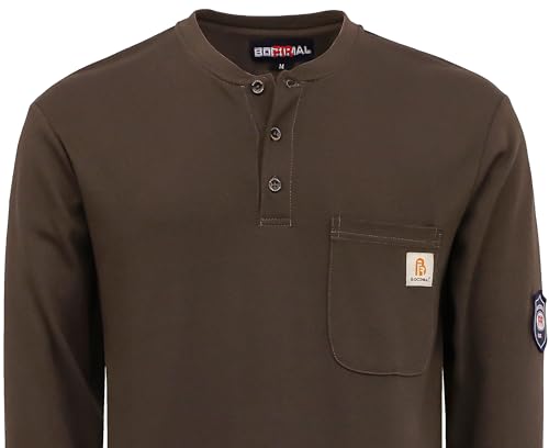 Image of BOCOMAL FR Shirts Flame Resistant Shirt 5.5oz 100% Cotton Light Weight CAT2 Fire Retardant Henley Shirts