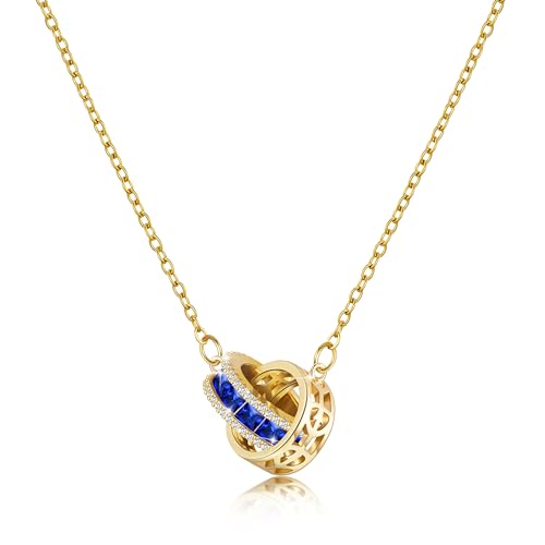 Linawe Collier en pierres précieuses bleu saphir doré pour femmes, chaîne en acier inoxydable, pendentif en pierres précieuses, pierre de naissance,...