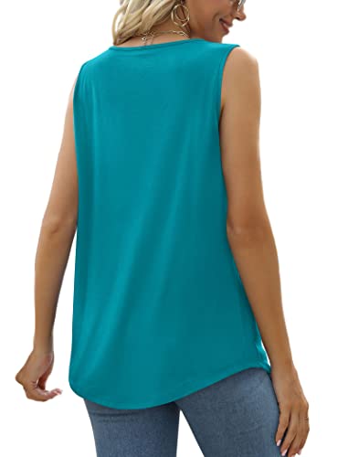 Image of Saloogoe Summer Tank Tops for Women Loose Fit Pleated Square Neck Sleeveless Tops Curved Hem Flowy