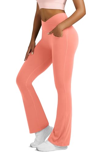 Image of Flare Leggings for Women Yoga Pants with Pockets High Waisted Crossover Flare Yoga Pants Bootcut Yoga Leggings