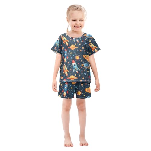 ALAZA Space Star Planet Solar System Blue Pajamas Short Sleeve 2 Piece Sleepwear Top and Bottom Pajama Set Unisex3