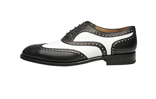 Geninue Leather Mens Wingtip Two Tone Oxford Black and White Spectator Dress Shoes4