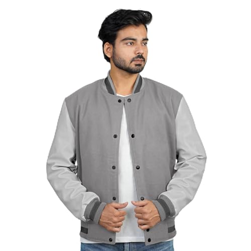 Image of Men's Fashion Varsity Jacket Causal Slim Fit Wool Letterman Baseball Bomber Jackets